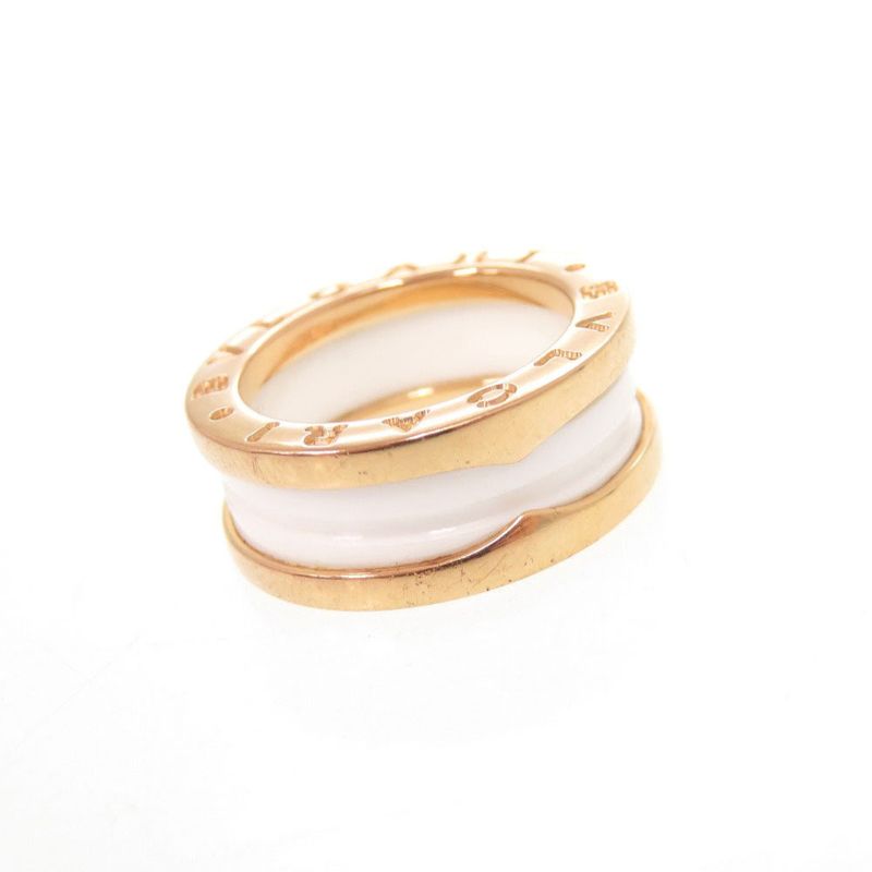Bulgari B-zero1 18K Pink Gold 750pg White Ceramic #49 Ping Gold Ring Jewelry