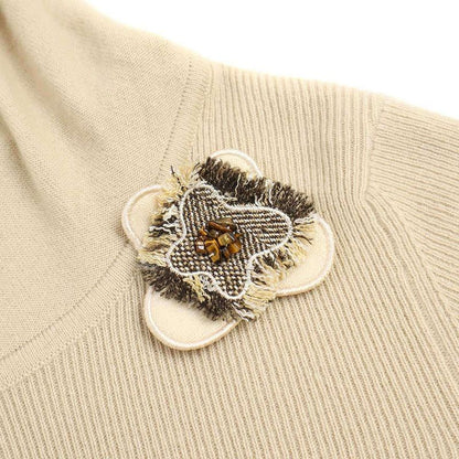 Chanel 2005aw Camellia Corsage Cashmere Turtleneck Knit Sweater P26592v00012