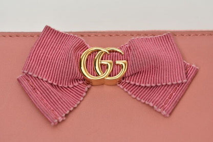 Gucci Wallet Gucci Long Wallet Round Zipper GG Marmont Ribbon Pink 435819 Dlxwj