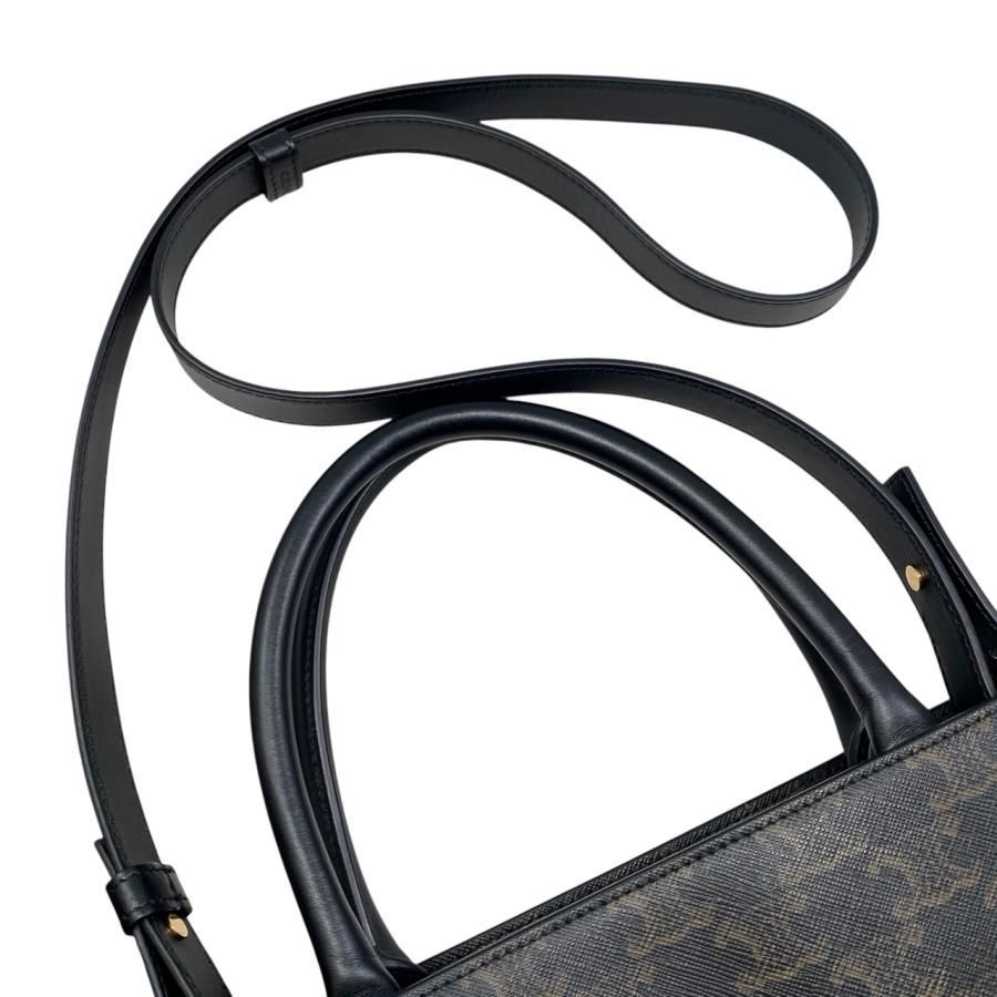 Celine Tote Shoulder Bag Medium Vertical Cabas 194432 Triomphe Black Brown