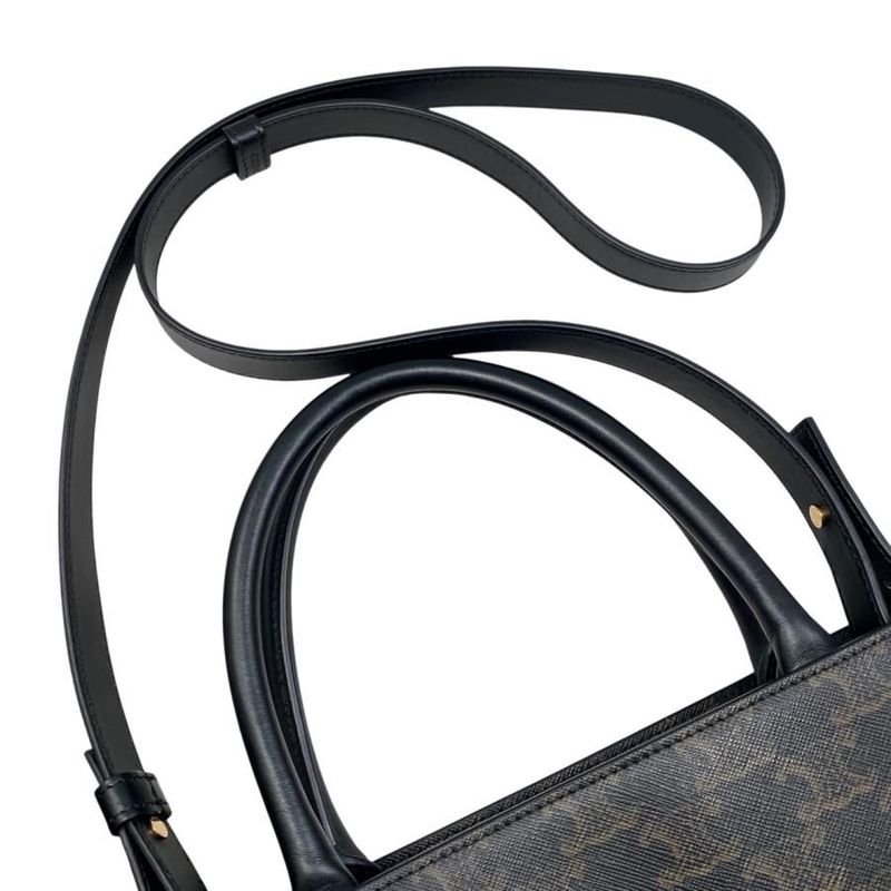 Celine Tote Shoulder Bag Medium Vertical Cabas 194432 Triomphe Black Brown