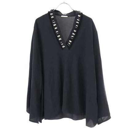 Hermes 2018 Resort Embroidery V-Neck Pullover Blouse Navy 42