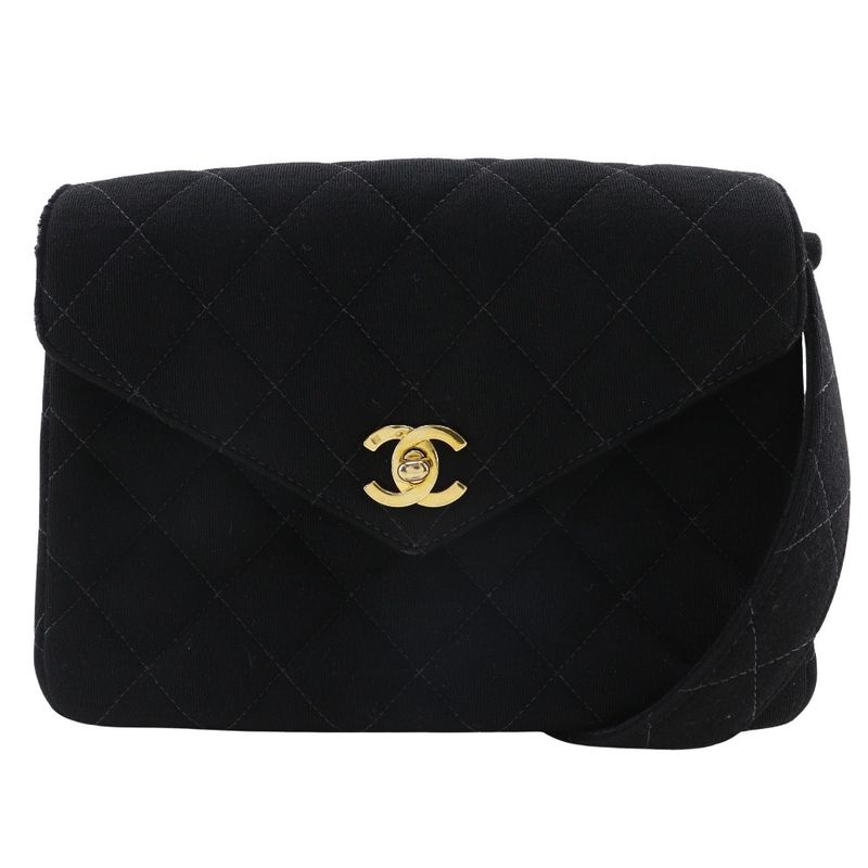 Chanel Matelasse Coco Mark Cotton Black Women's Shoulder Bag