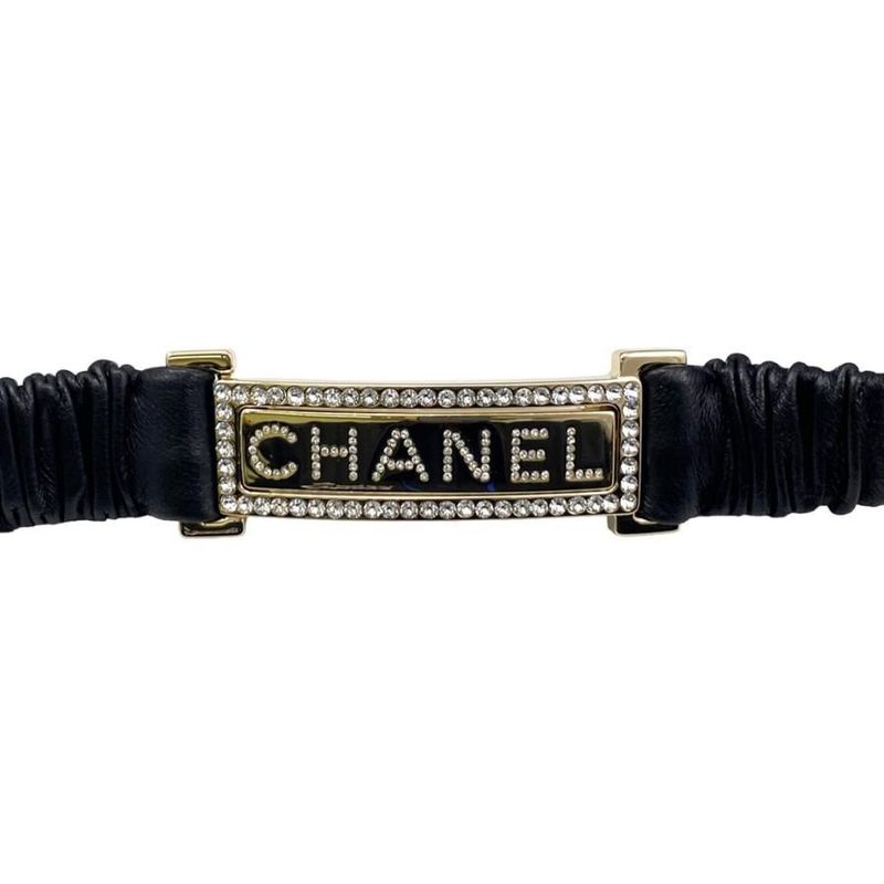 Chanel Belt Aa8499 Lambskin Black with Box and Storage Bag Unused