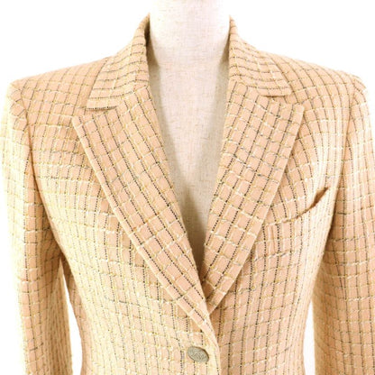 CHANEL Vintage 98P P10823 Coco Mark Button Checked Wool Tweed Tailored Jacket