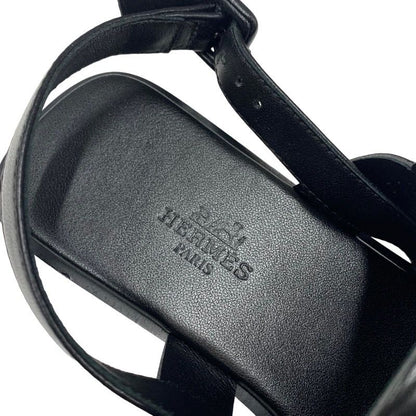 Hermes Grace Sandals Shoes Leather Black Flat Sandals