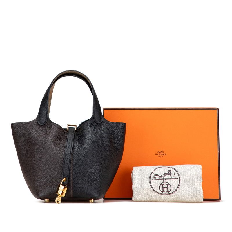 Hermes Picotin Lock PM Cazac Black Brown Taurillon Clemence Women Hermes