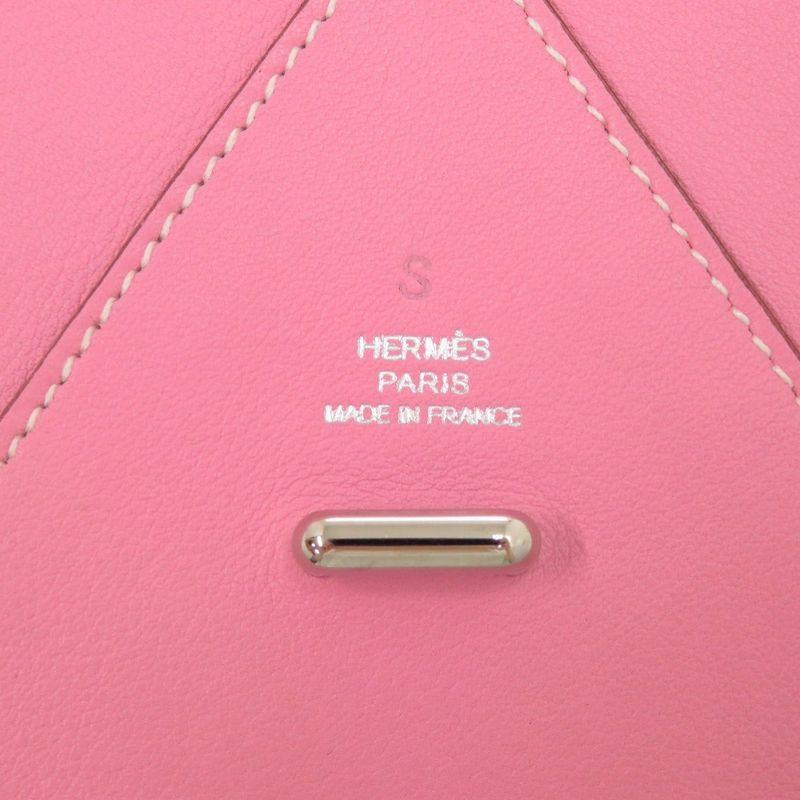 Hermes Pochette Bianca Leather Silver Hardware Pink □N Engraved Pouch 1083