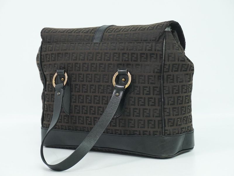 Authentic Fendi Zucchino Handbag Canvas Brown 8bn020 Zucchino Bag Pre-owned