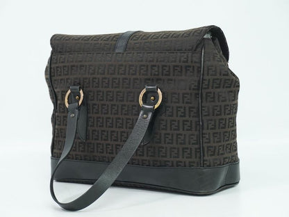 Authentic Fendi Zucchino Handbag Canvas Brown 8bn020 Zucchino Bag Pre-owned