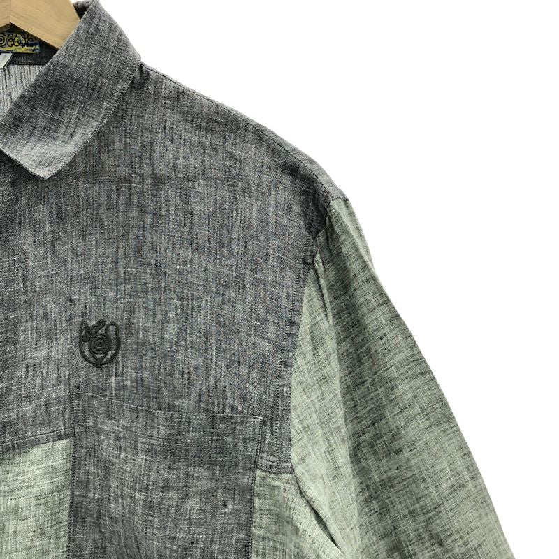 Loewe - Two Tone Linen Long Sleeve Shirt - S - Gray Green - Mens