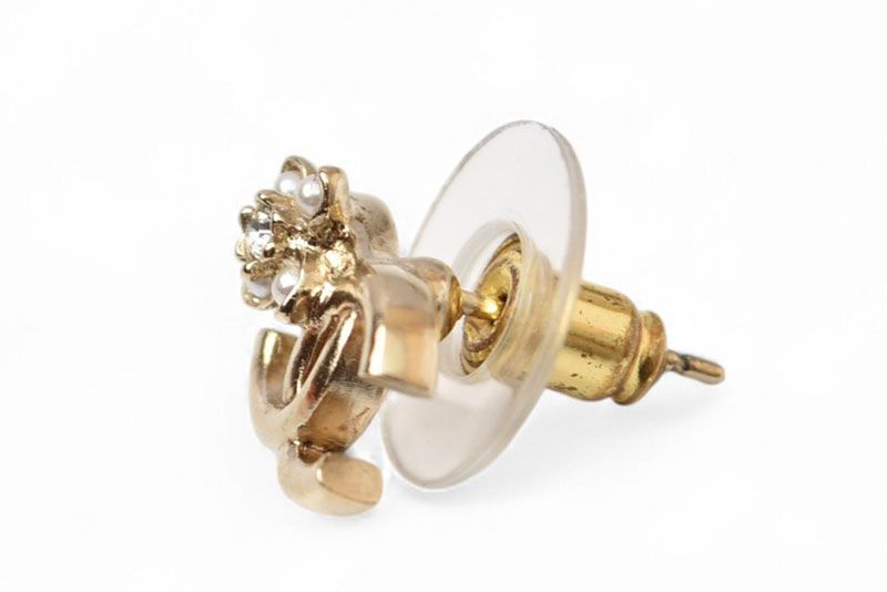 Chanel Earrings Accessories Chanel Mini CC Flower Rhinestone Gold C23