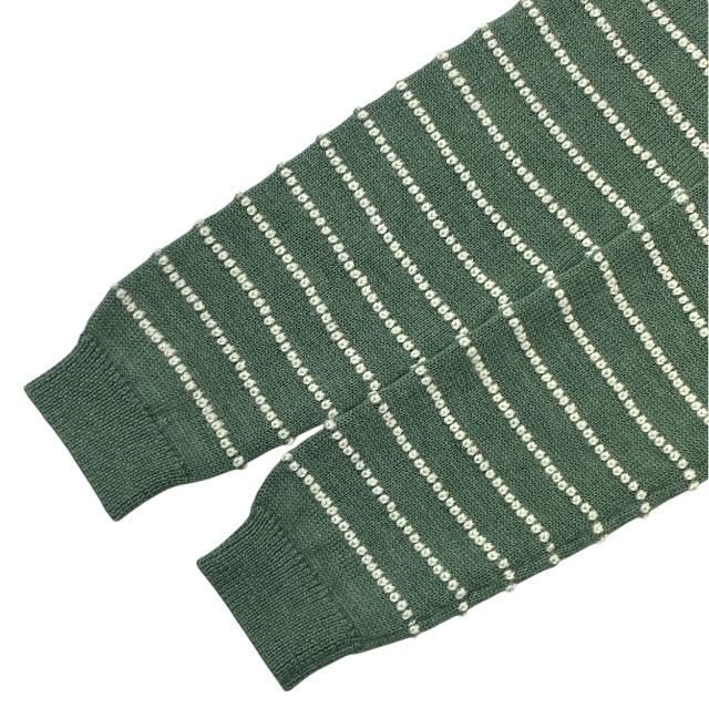 Gucci 633610 Knit Sweater Top Long Sleeves V-neck Striped Alpaca Wool Green