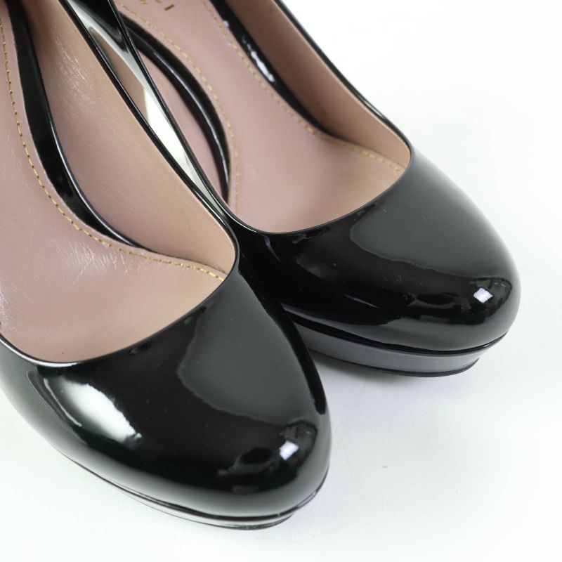 Gucci 309999 Round Toe Patent Leather Pumps Black 35.5 Women
