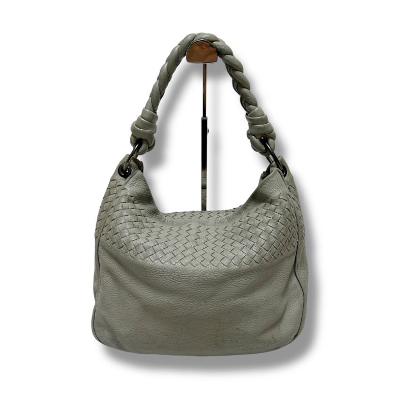 Bottega Veneta One Shoulder Bag Intrecciatoleather Light Gray Braided Soho Hobo