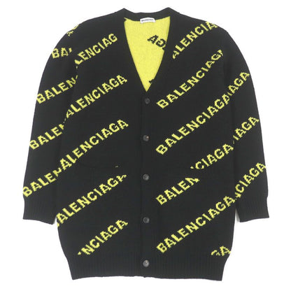 Balenciaga 555280 Wool Jacquard Logo Oversized Knit Cardigan Black S Made In