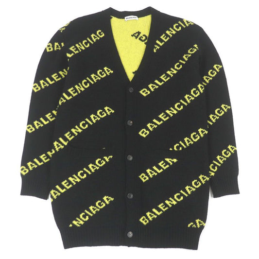 Balenciaga 555280 Wool Jacquard Logo Oversized Knit Cardigan Black S Made In