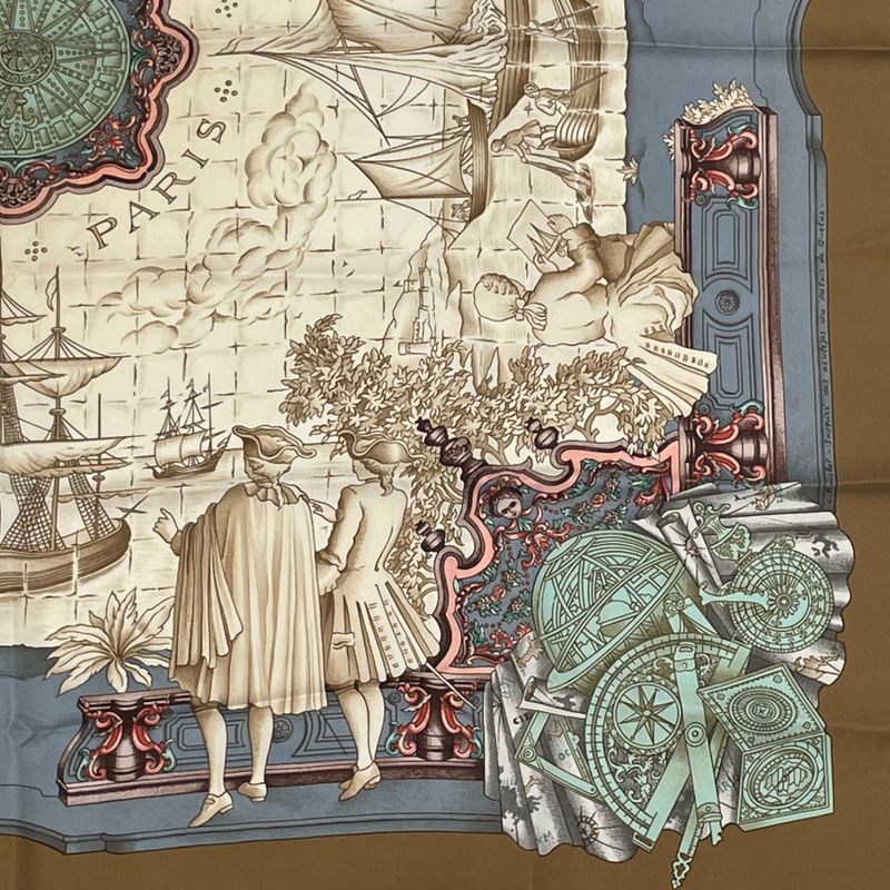 Hermes Carre 90 Azvlejos Noble Ship Scarf Silk Multicolor