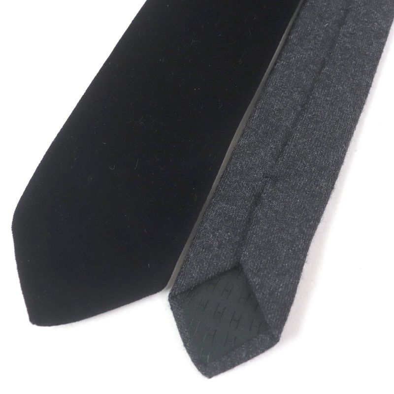 Hermes H Logo Velour Switch Narrow Tie Gray Black Made In France Men's Business