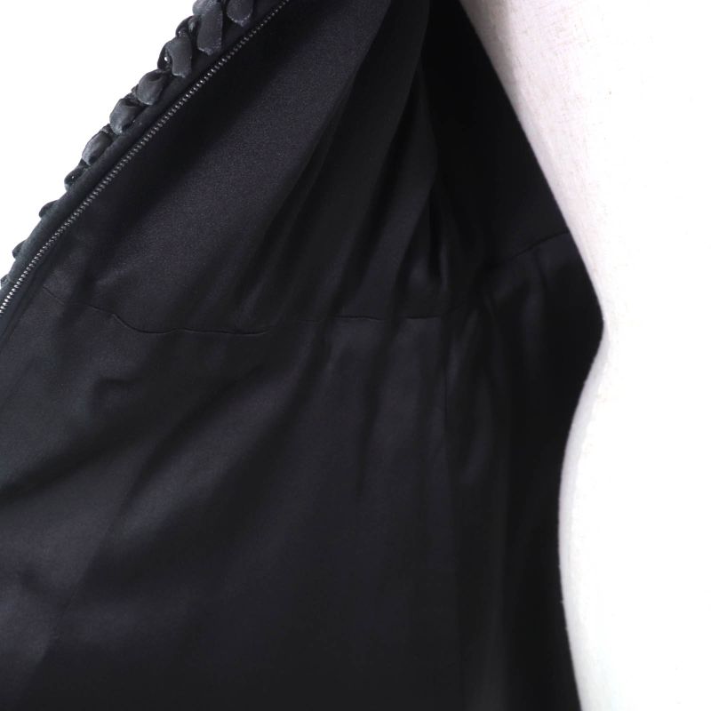 CHANEL 08A P33334 Wool Cashmere Mix Ribbon Embellished Zip Up Coat With Coco