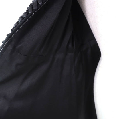 CHANEL 08A P33334 Wool Cashmere Mix Ribbon Embellished Zip Up Coat With Coco