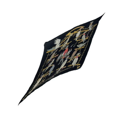Hermes Pleated Scarf Birds Of The King Silk Black With Box
