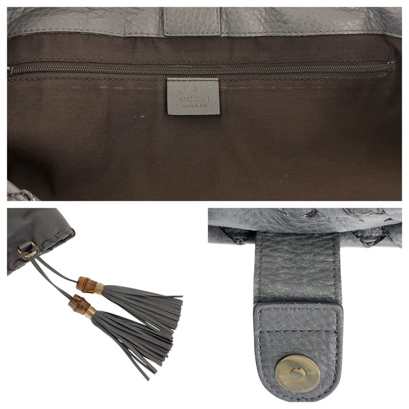 Gucci Bamboo Gray Silver Hardware Leather 354665 Tote Bag Shoulder Bag Women
