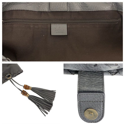 Gucci Bamboo Gray Silver Hardware Leather 354665 Tote Bag Shoulder Bag Women