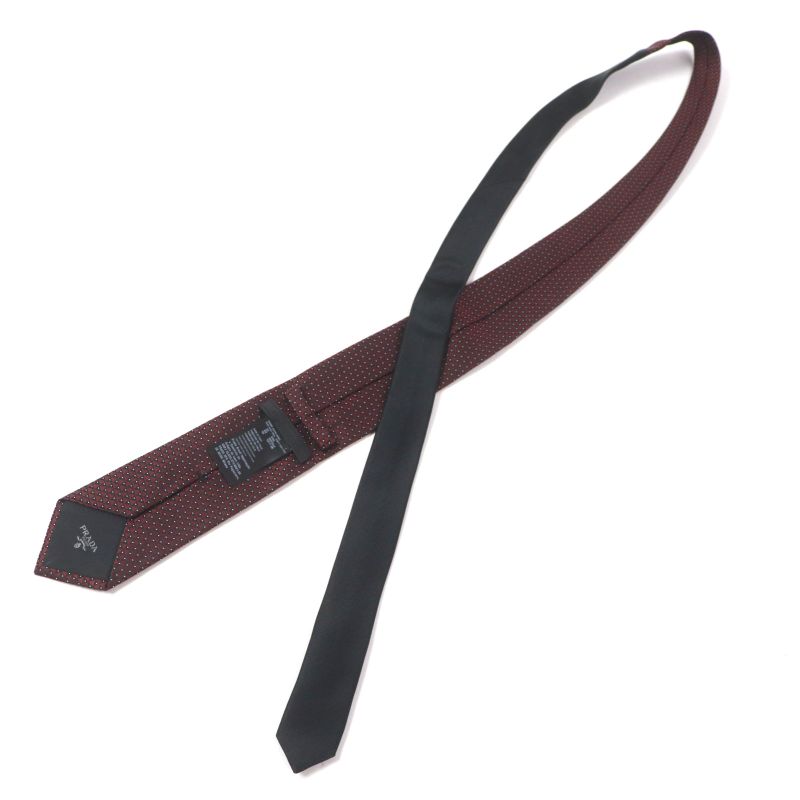 Prada 2020 Ucr77 100% Silk Tie With All Over Pattern Logo Bordeaux Black With