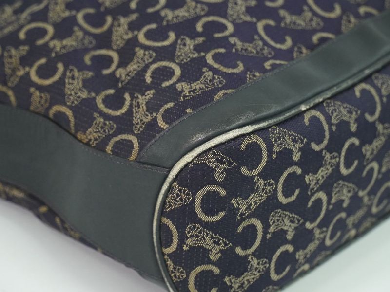 Authentic Celine C Macadam Shoulder Bag Canvas Navy Macadam Bag Pre-owned
