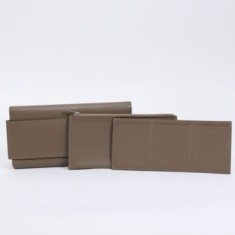 Hermes Passant Long Origan Leather Brown Wallet Silver