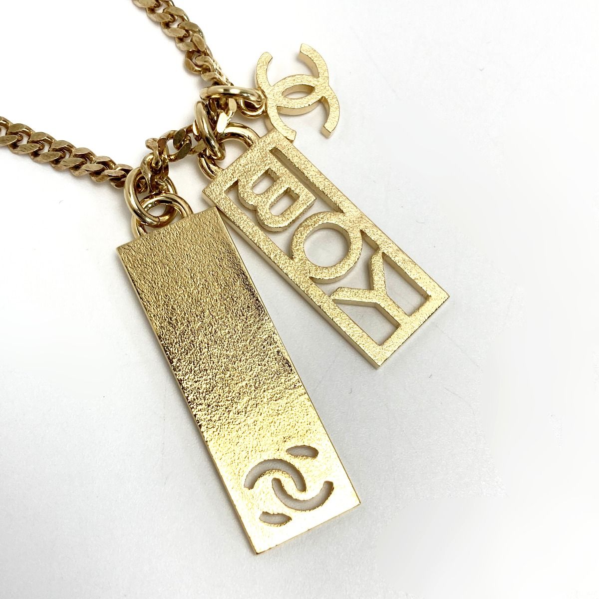 Chanel Boy Chanel Plate Long Necklace Ab7909 Gold GP Rhinestone Boy