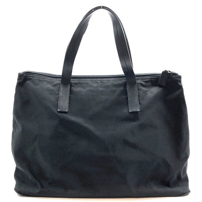 Prada Nylon Tote Handbag Triangle Plate Logo A4 Compartment Black Ladies Men
