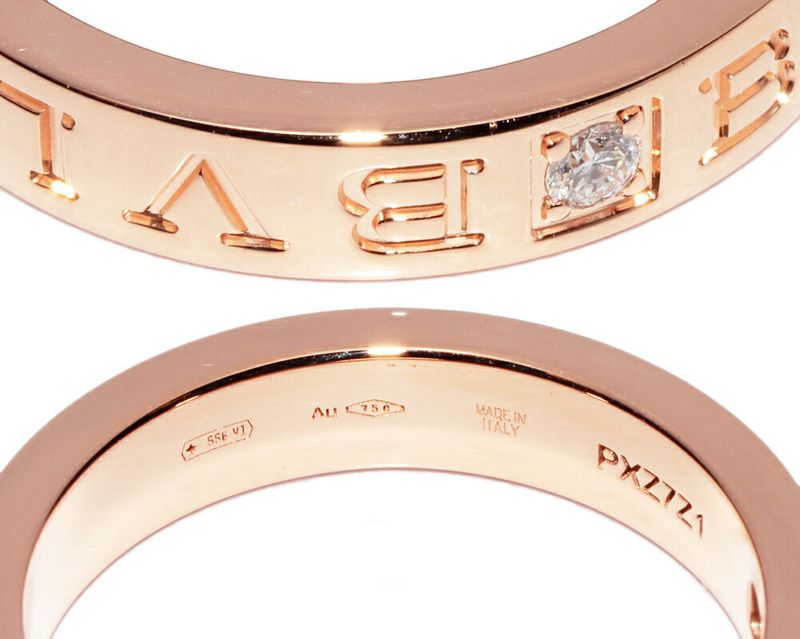 Bulgari Ring 18K Pink Gold Diamond 1P Bzero1 Ring Bulgari Double Logo Ring
