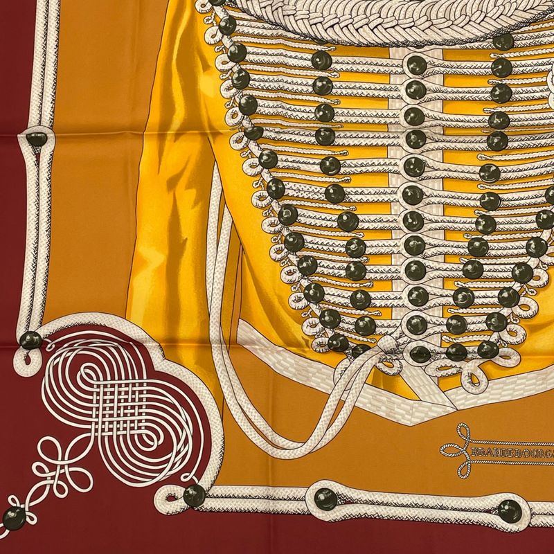 Hermes Carre 90 Brandebourgs Brandenburg Decor Scarf Silk Red And Yellow