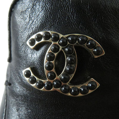 CHANEL 23A G45008 Coco Mark Shiny Calfskin Leather Loafers Black 36 1/2C With