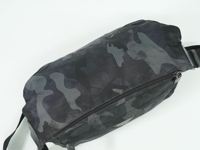 Authentic Prada Camouflage Pattern Messenger Bag Nylon Black Gray Navy Bag
