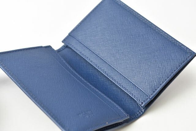 Prada Card Case Business Card Holder Prada Saffiano Metal Bluette Blue 1m0945