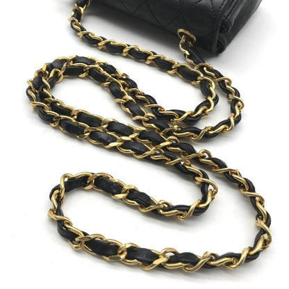 Chanel CC Logo Mini Quilted Lambskin Turnlock Chain Shoulder Bag Black