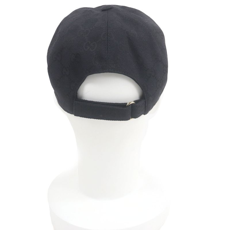 Gucci 576253 GG Canvas Logo Patch Baseball Cap Hat Black M/58cm (22.83in) Made