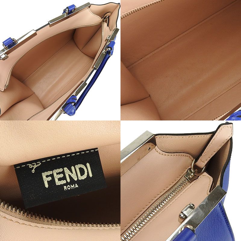 Fendi Handbag Trois Jour 8bh279 Leather Blue Silver Hardware 2WAY Shoulder