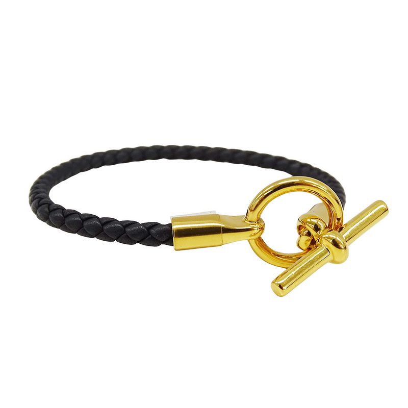 Hermes Bracelet Women's Brand Leather Bracelet Glenan Black Gold Hardware Size