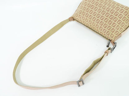 Authentic Fendi Zucchino Shoulder Bag Pochette Canvas Beige Pink 8br319