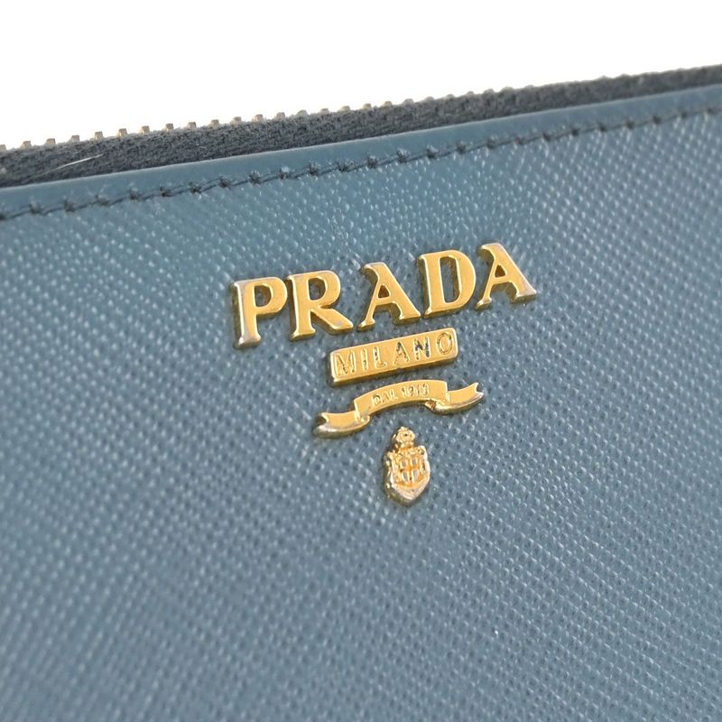 Prada Long Wallet Round Zipper Saffiano Blue 30ka915
