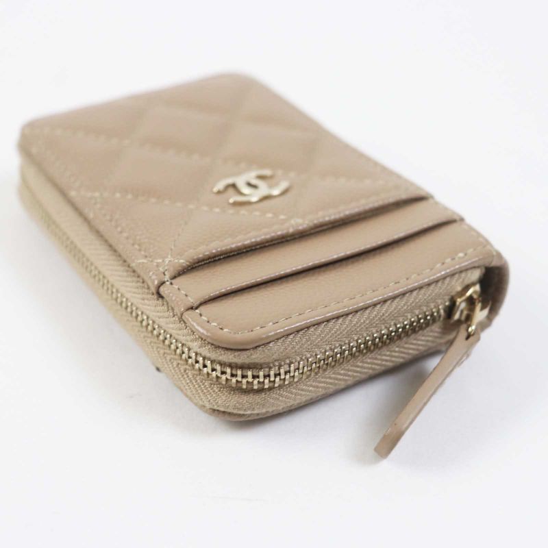 CHANEL Ap1650 Timeless Classic Caviar Skin Coin Purse / Coin Case Beige