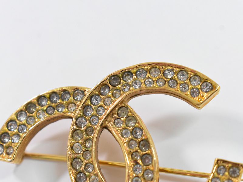 Authentic Chanel Coco Mark Rhinestone Brooch GP Gold Plated Coco Mark Accessorie