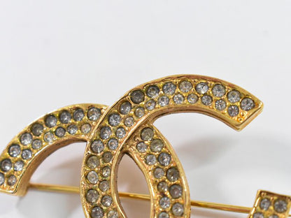 Authentic Chanel Coco Mark Rhinestone Brooch GP Gold Plated Coco Mark Accessorie