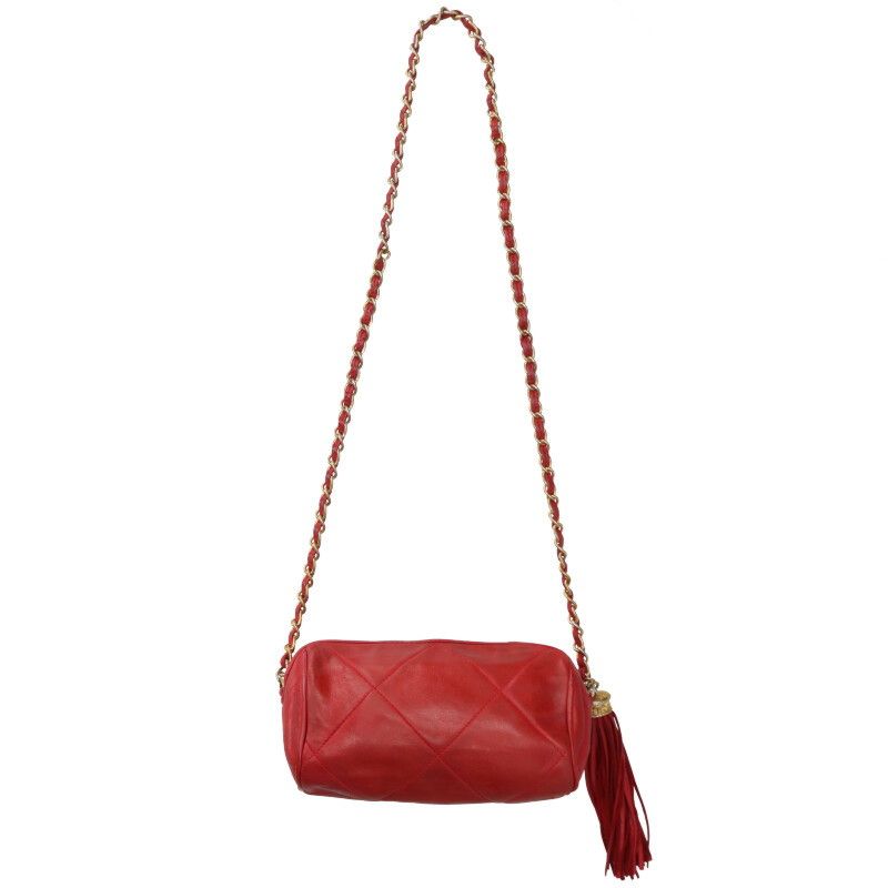 Chanel Vintage Tassel Fringe Lamb Skin Chain Shoulder Bag Women