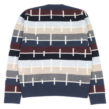 Hermes 100% Cashmere Crewneck Sweater Knit Multicolor Striped Pattern M Made In