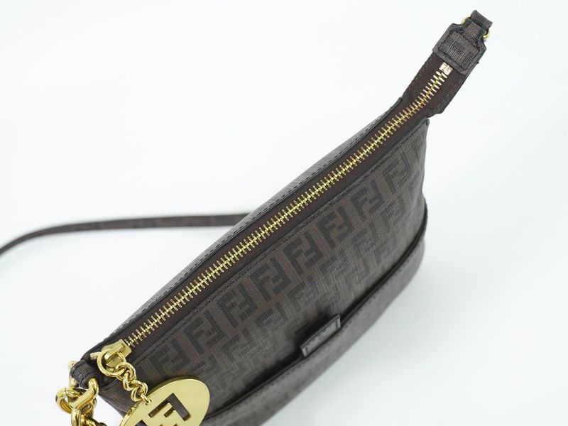 Authentic Fendi Zucchino Shoulder Bag Pochette PVC Brown 8bt150 Zucchino Bag